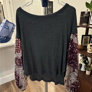 By Together Charcoal and Burgundy Blouse